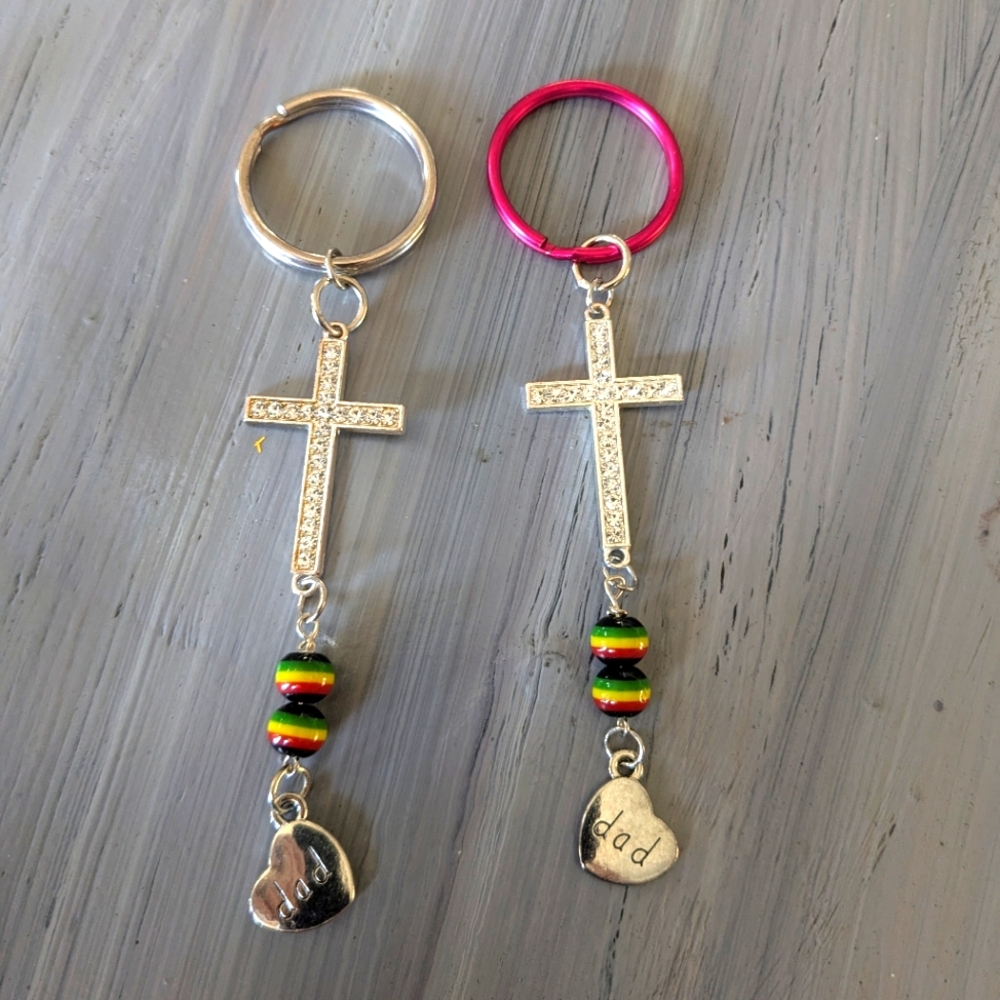 Cross Keychains with Dad Heart Charms